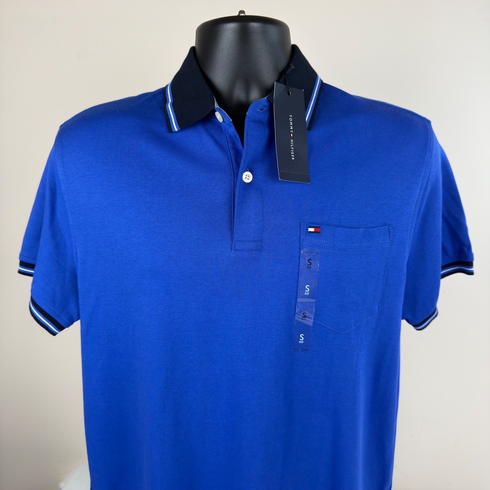 Tommy Hilfiger Mens Blue Short Sleeve Pocket Polo Shirt Small XM03529 New